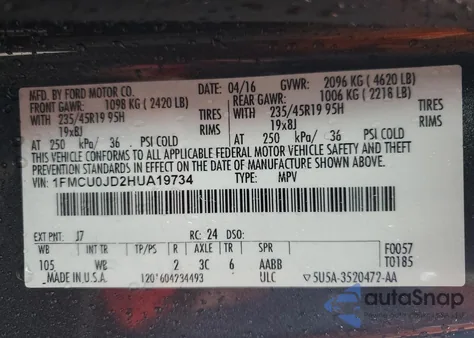 2017 Ford Escape Titanium из США, поврежденный, VIN 1FMCU0JD2HUA19734